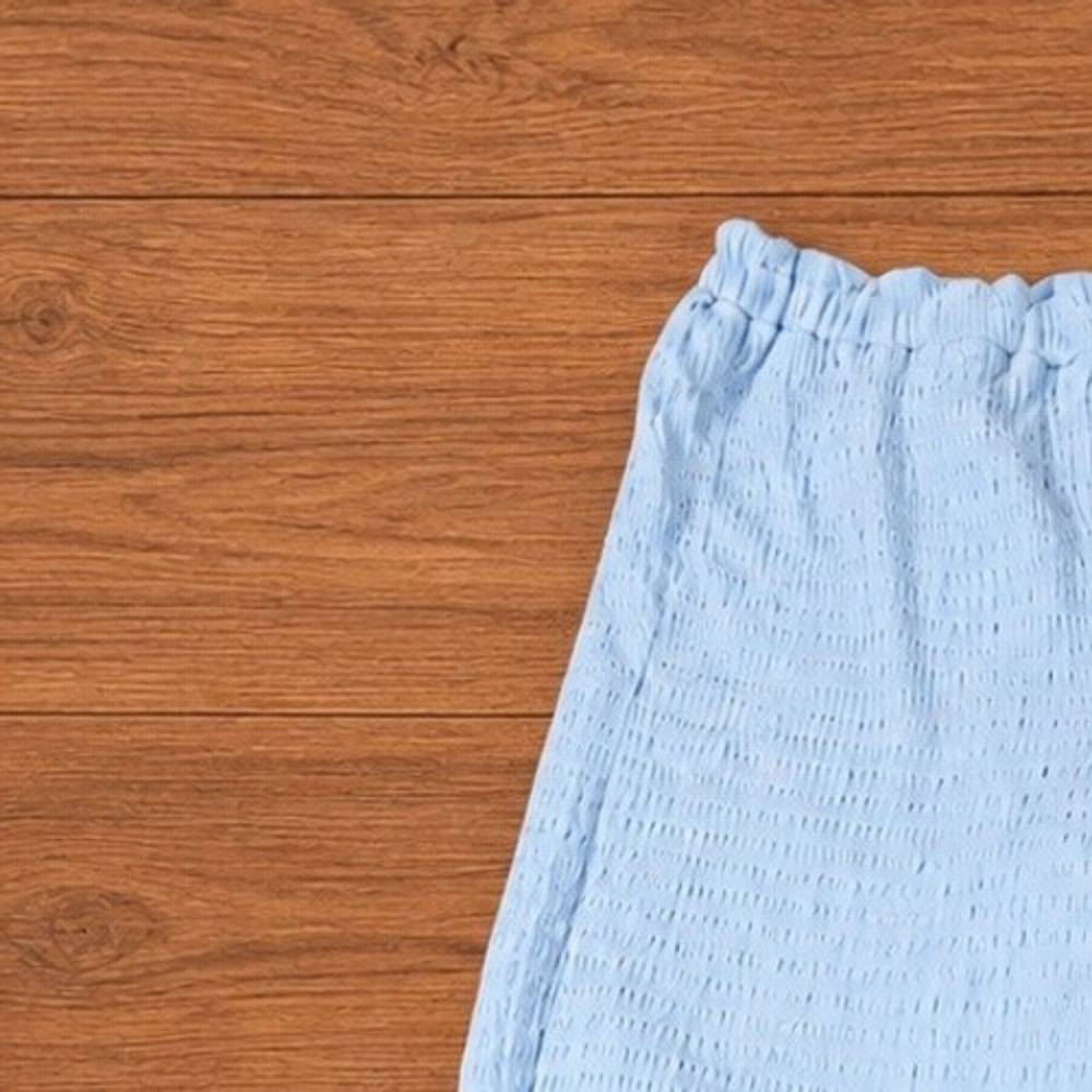 Grandmacore Textured Wide Leg Pull On Pants Light Blue Crinkle High Rise Vintage - Picture 6 of 8